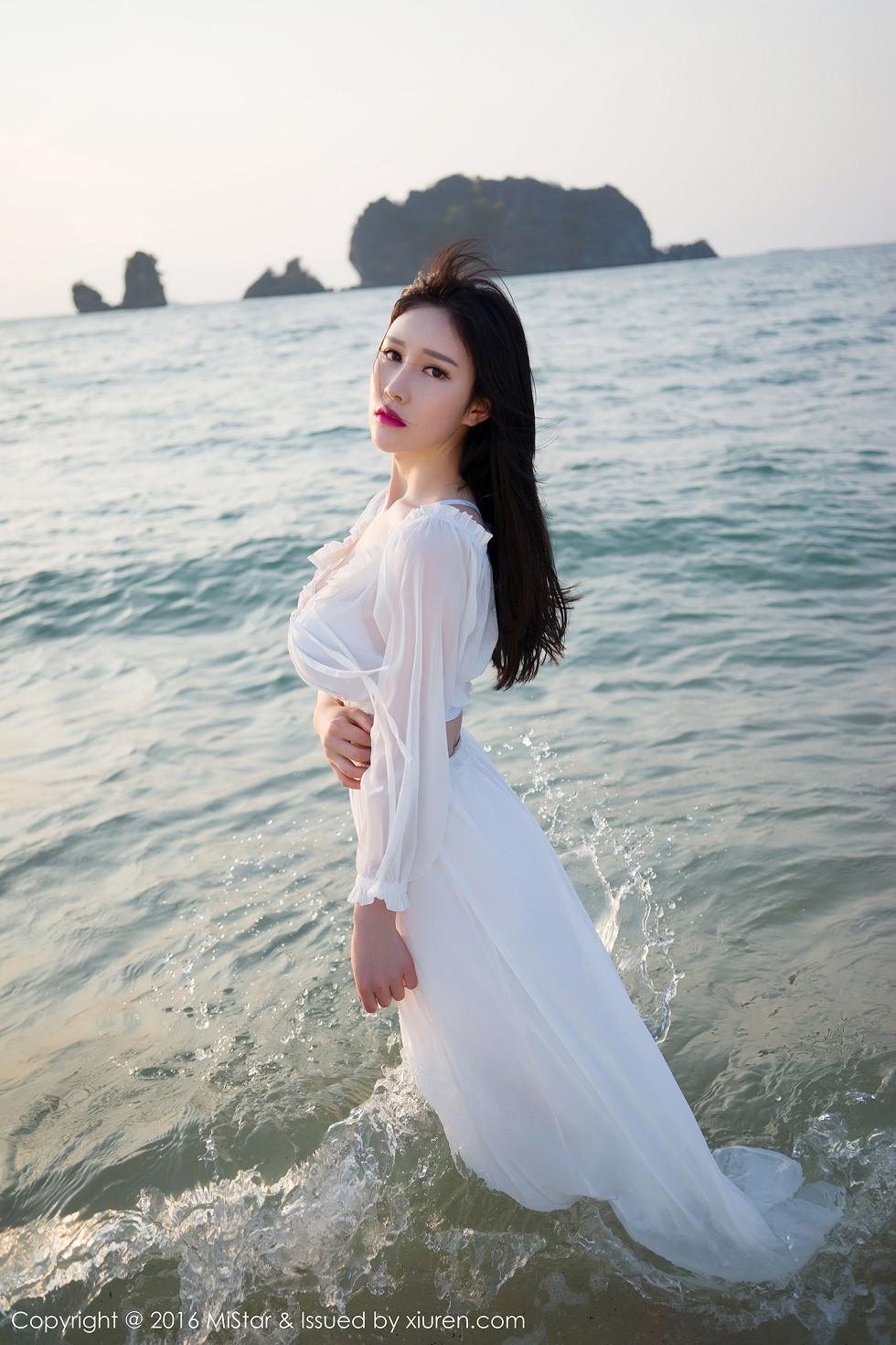 Yu Ji Una Langkawi Beach Photoshoot White Sheer Dress Sexy Bust Photos 50P 4
