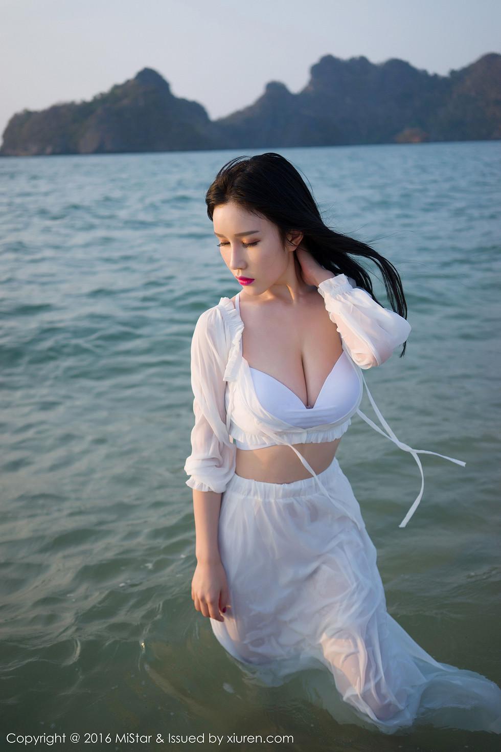 Yu Ji Una Langkawi Beach Photoshoot White Sheer Dress Sexy Bust Photos 50P 7