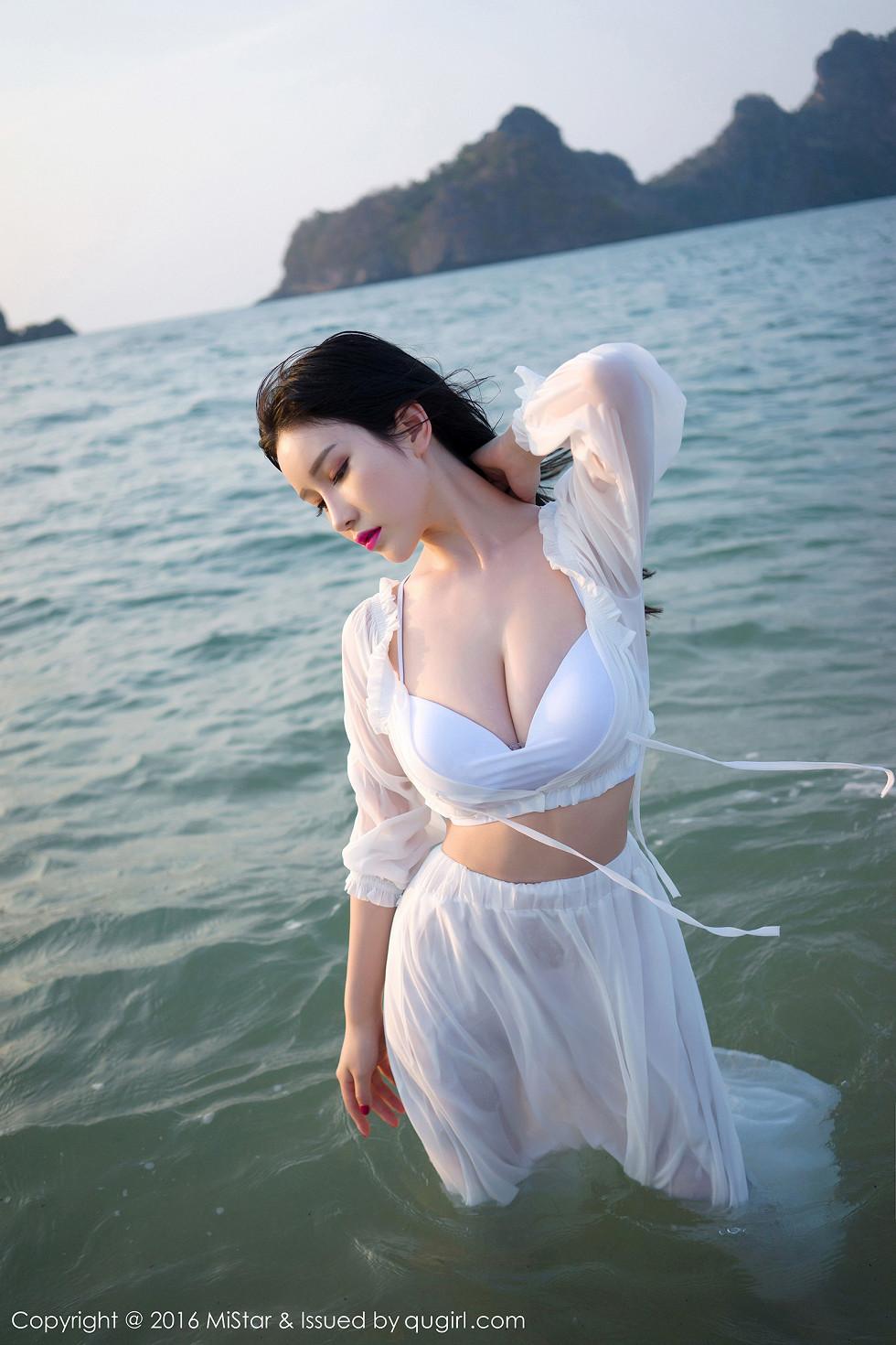 Yu Ji Una Langkawi Beach Photoshoot White Sheer Dress Sexy Bust Photos 50P 8